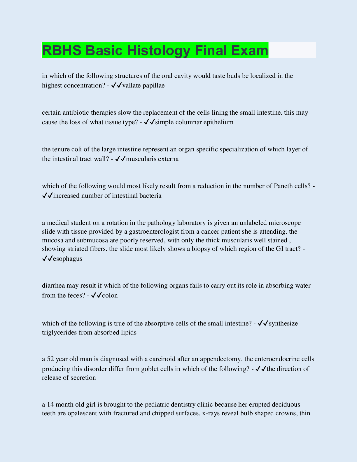 Preview image of RBHS Basic Histology Final Exam document